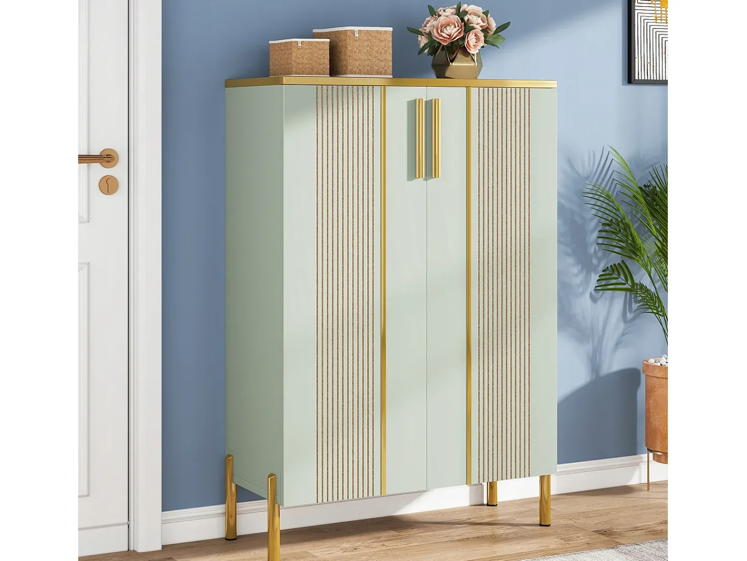 Tribesigns Armário para sapatos com 2 portas, 70 x 35 x 100 cm, com 6 níveis e prateleiras reguláveis, para 22 pares de sapatos^ Móvel De Arrumação|Sapateira