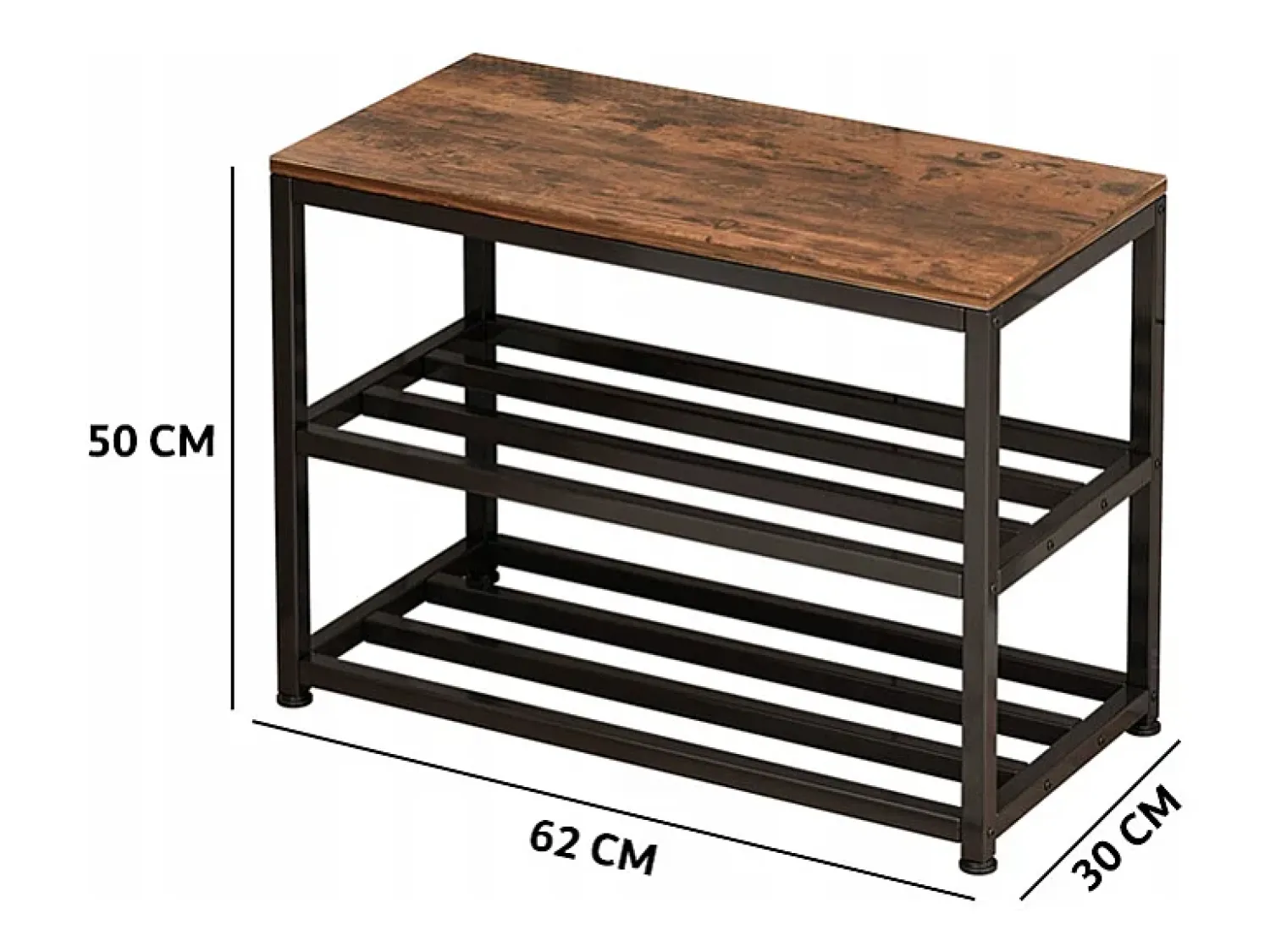 Móvel De Arrumação|Sapateira| ARMÁRIO PARA SAPATOS COM ASSENTO GRANDE PRATELEIRA INDUSTRIAL LOFT MADEIRA RETRO 62 CM Natural escuro