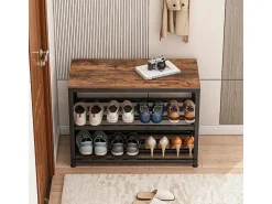 Móvel De Arrumação|Sapateira| ARMÁRIO PARA SAPATOS COM ASSENTO GRANDE PRATELEIRA INDUSTRIAL LOFT MADEIRA RETRO 62 CM Natural escuro