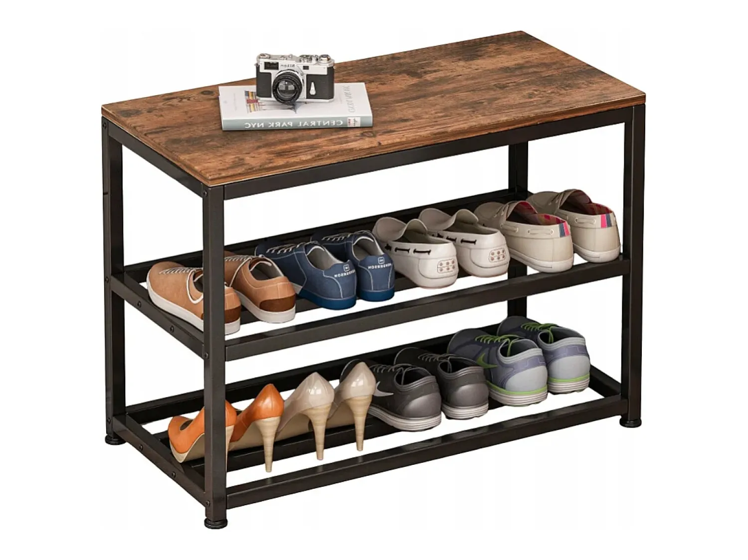 Móvel De Arrumação|Sapateira| ARMÁRIO PARA SAPATOS COM ASSENTO GRANDE PRATELEIRA INDUSTRIAL LOFT MADEIRA RETRO 62 CM Natural escuro