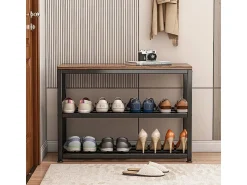 Móvel De Arrumação|Sapateira| ARMÁRIO PARA SAPATOS COM ASSENTO GRANDE PRATELEIRA INDUSTRIAL LOFT MADEIRA RETRO 62 CM Natural escuro