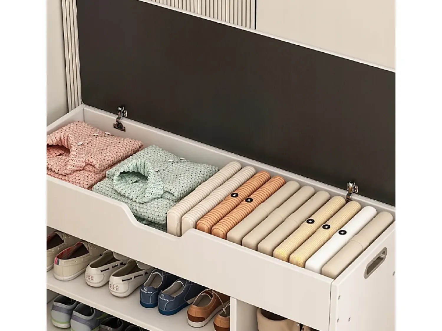 ARMÁRIO PARA SAPATOS COM ASSENTO DE MADEIRA ARMAZÉM 3 PRATELEIRAS ABRIR 80 CM^ Móvel De Arrumação|Sapateira