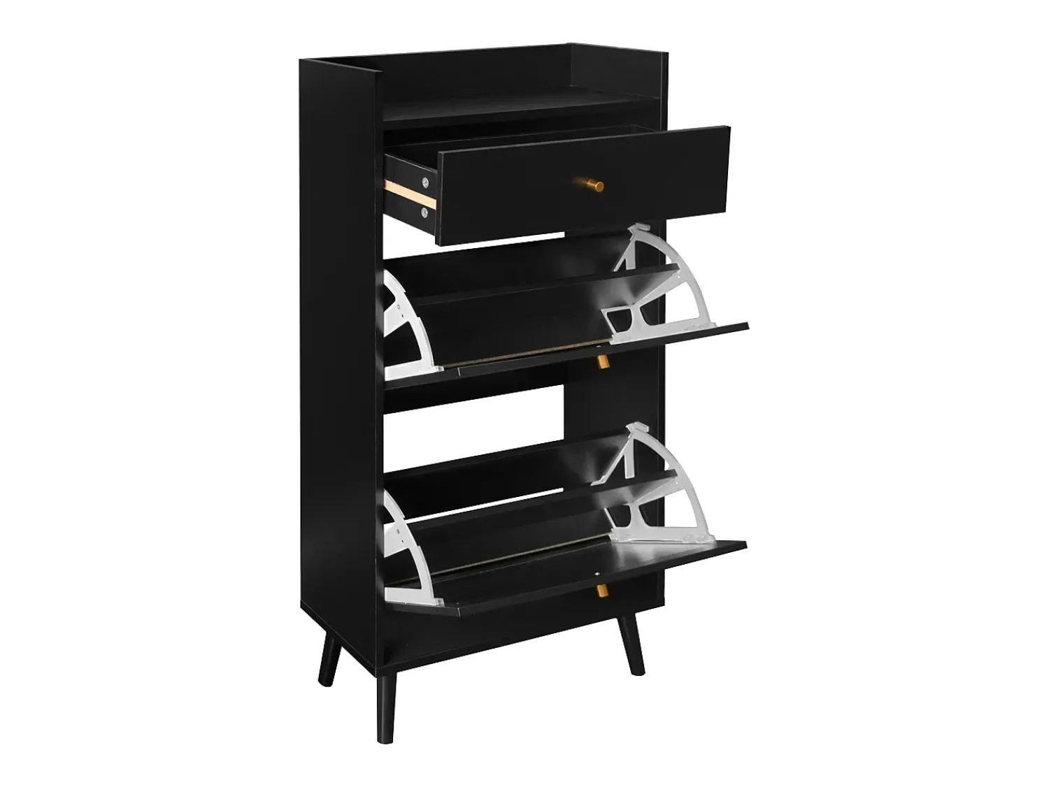 Outlet Hauss Spole Armário para sapatos em rattan - 2 portas e 1 gaveta Preto
