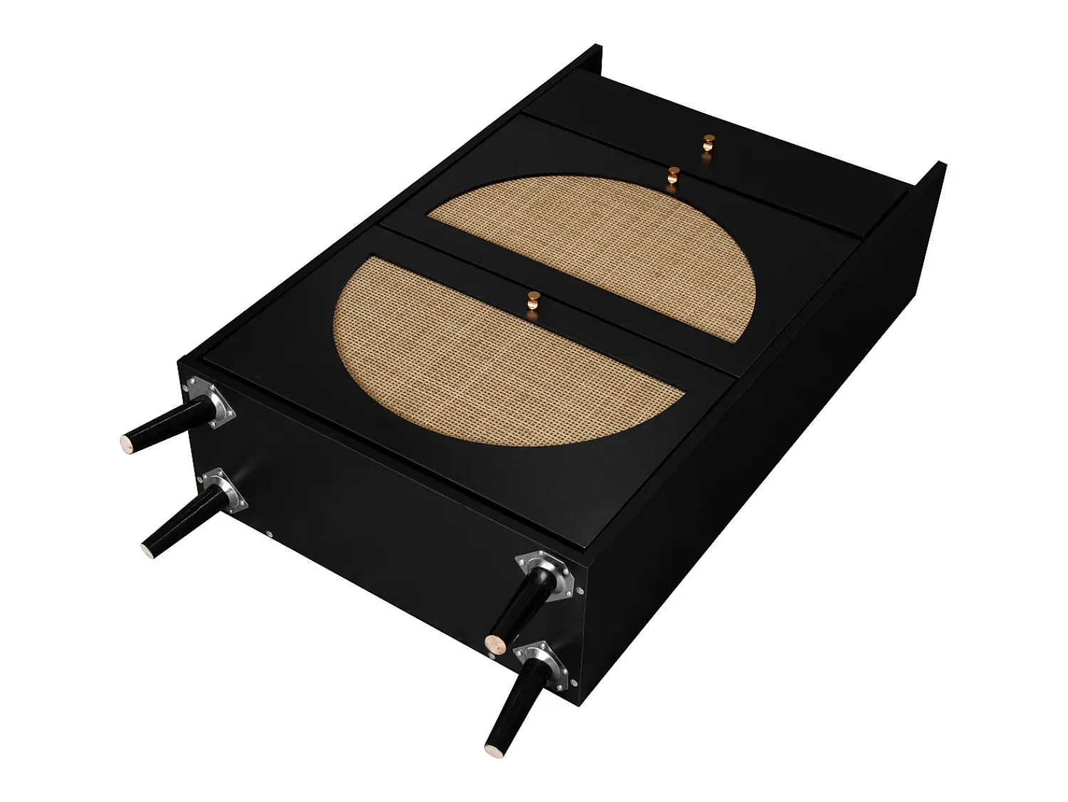 Outlet Hauss Spole Armário para sapatos em rattan - 2 portas e 1 gaveta Preto