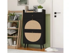 Outlet Hauss Spole Armário para sapatos em rattan - 2 portas e 1 gaveta Preto