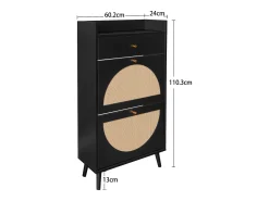 Outlet Hauss Spole Armário para sapatos em rattan - 2 portas e 1 gaveta Preto