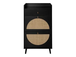 Outlet Hauss Spole Armário para sapatos em rattan - 2 portas e 1 gaveta Preto