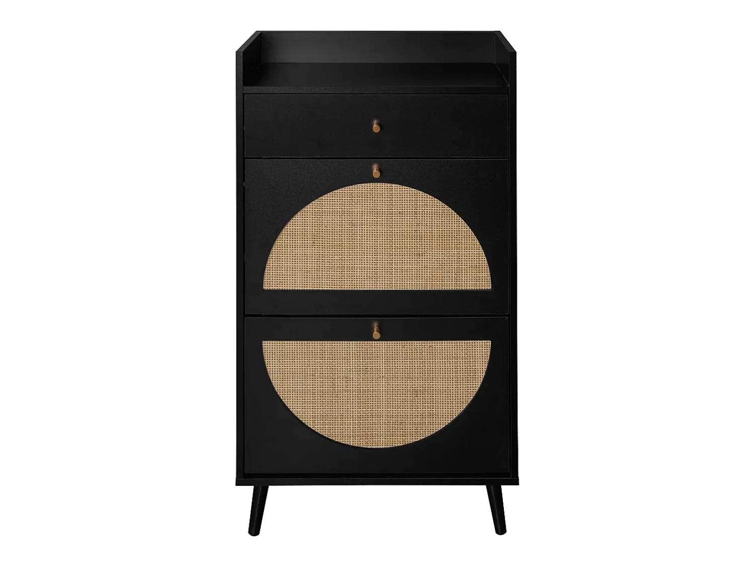 Outlet Hauss Spole Armário para sapatos em rattan - 2 portas e 1 gaveta Preto