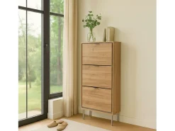 Armário para sapatos Sforza em melamina para hall de entrada, 3 portas, carvalho natural, 110x63x23,5 cm Castanho