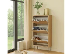 Armário para sapatos Sforza em melamina para hall de entrada, 3 portas, carvalho natural, 110x63x23,5 cm Castanho