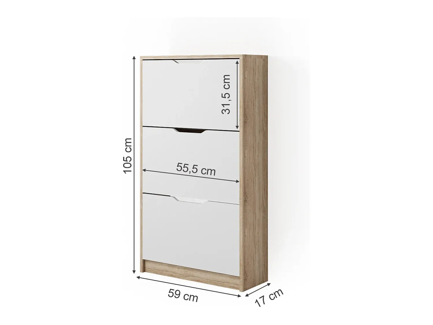 Móvel De Arrumação|Sapateira|Vicco Armário para sapatos sonoma/branco 59x22x105 luca Natural claro