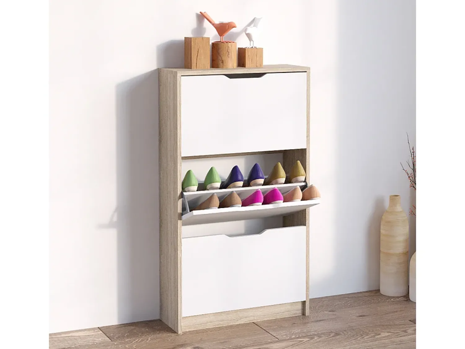Móvel De Arrumação|Sapateira|Vicco Armário para sapatos sonoma/branco 59x22x105 luca Natural claro