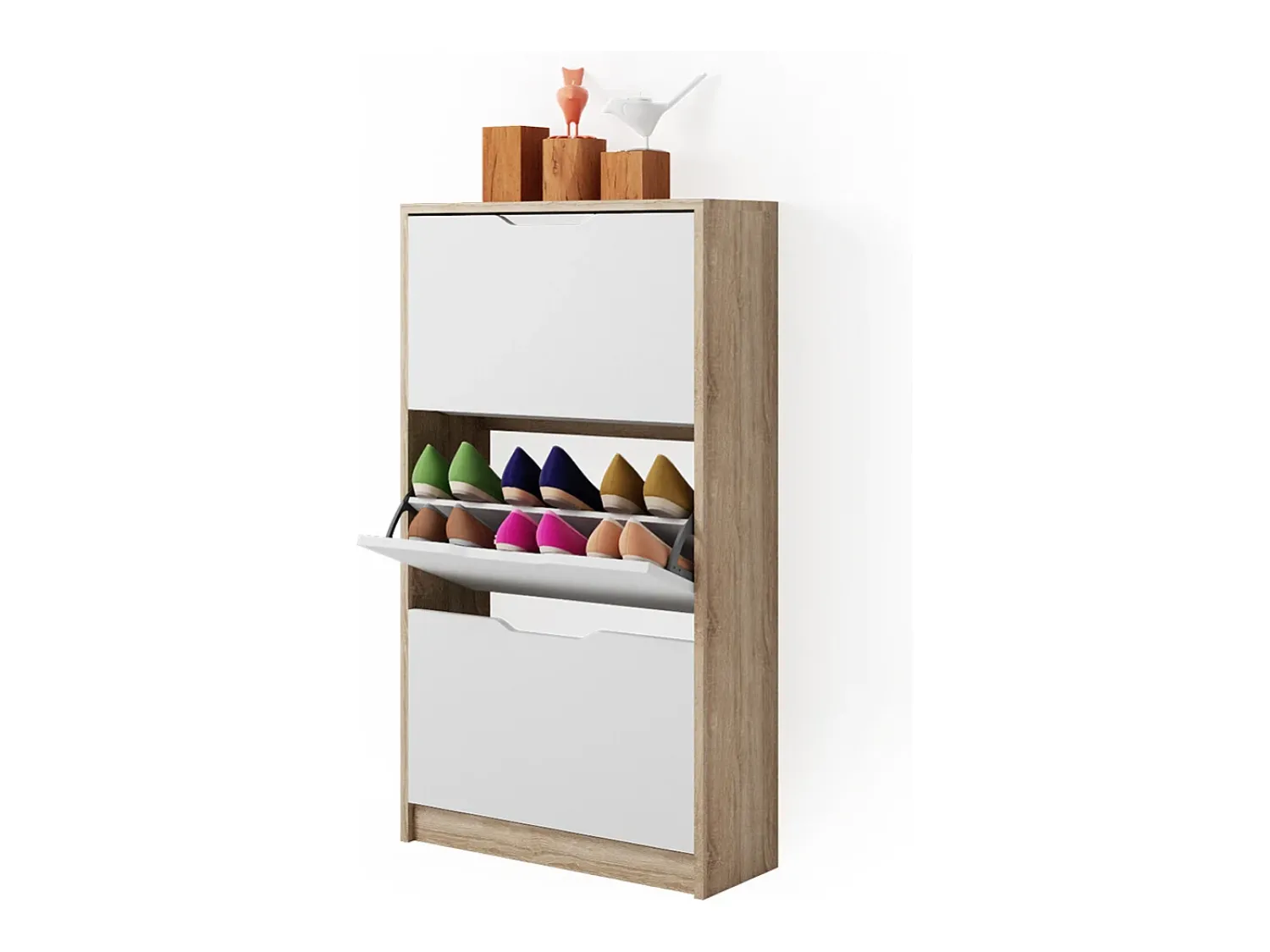 Móvel De Arrumação|Sapateira|Vicco Armário para sapatos sonoma/branco 59x22x105 luca Natural claro