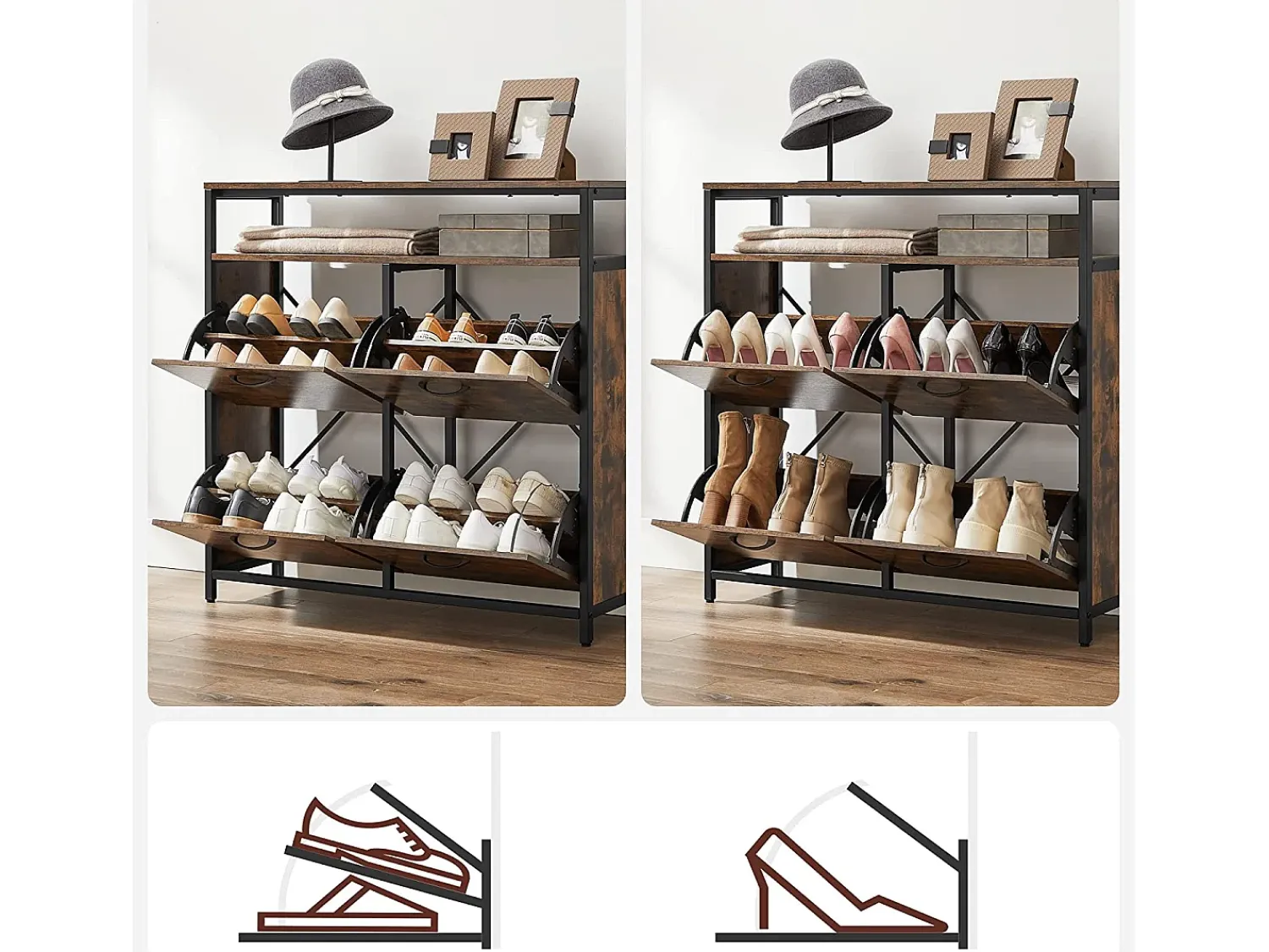 Móvel De Arrumação|Sapateira| Armário para sapatos 98,3x30x95 cm preto vintage Castanho