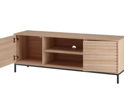 Loft24 Armário para televisão em vidro e painel de partículas laminadas de carvalho preto^ Móvel De Tv