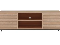 Loft24 Armário para televisão em vidro e painel de partículas laminadas de carvalho preto^ Móvel De Tv