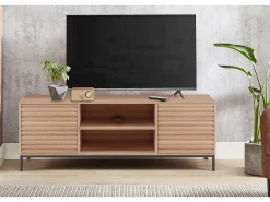 Loft24 Armário para televisão em vidro e painel de partículas laminadas de carvalho preto^ Móvel De Tv