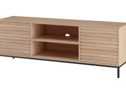 Loft24 Armário para televisão em vidro e painel de partículas laminadas de carvalho preto^ Móvel De Tv
