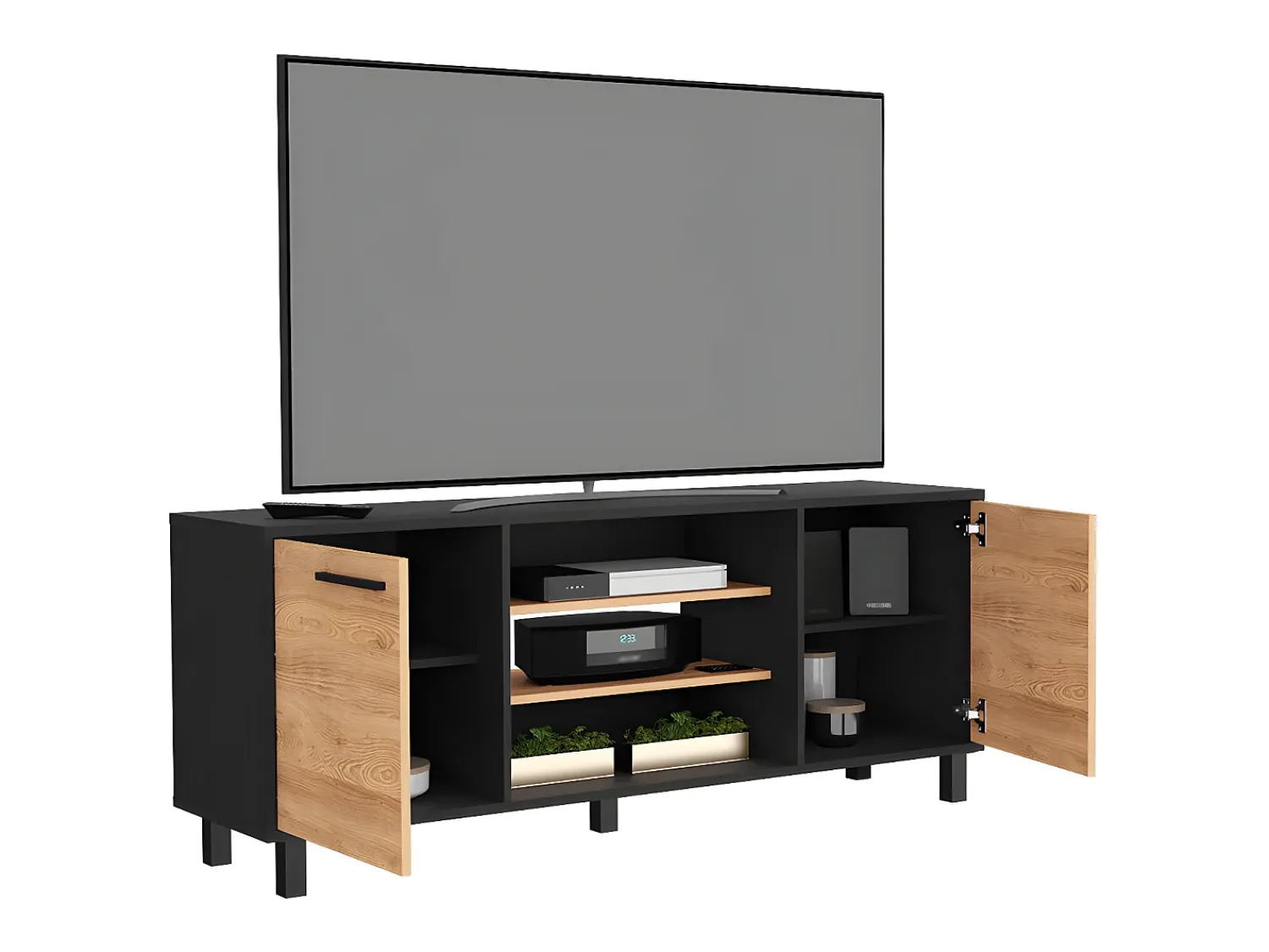 Móvel De Tv|TuHome Armário para TV Kaia com arrumação multimédia, 57.98 cm X 148.92 cm X 38.98 cm , Preto Multicor