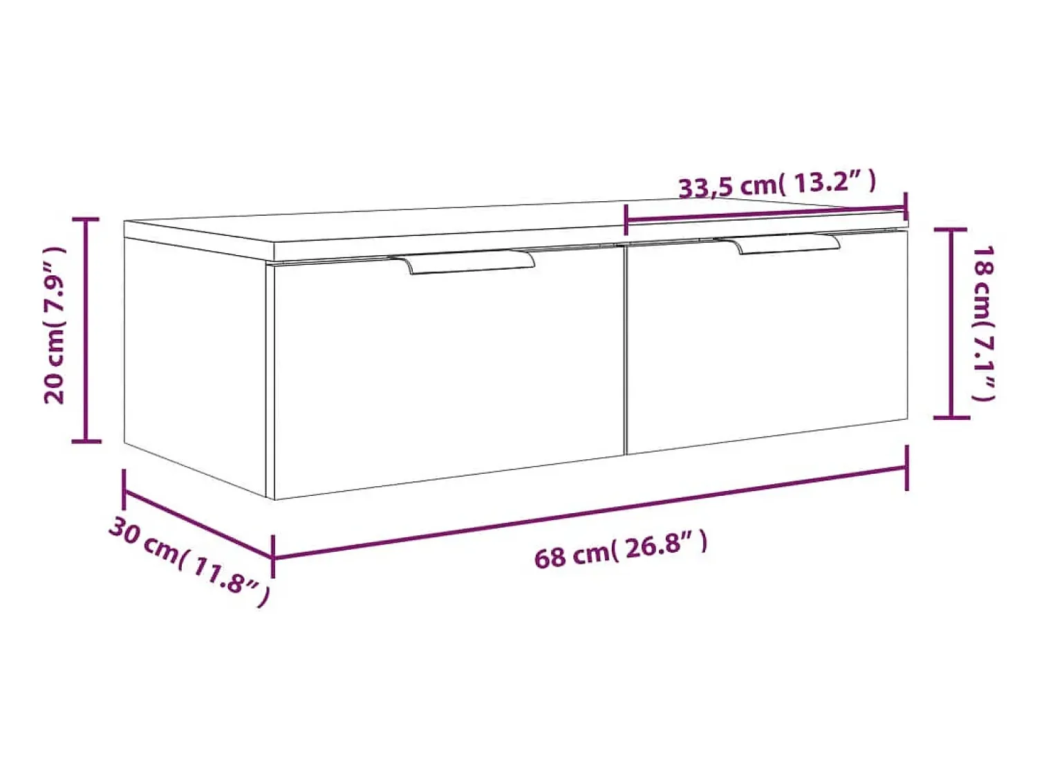 vidaxl Armário parede 2 pcs 68x30x20 cm madeira proce. cinza cimento^ Prateleira