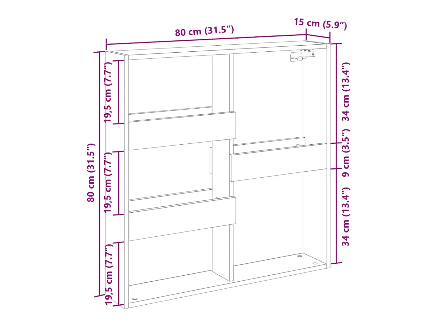 vidaxl Armário parede 80x15x80 cm derivados de madeira madeira velha^ Prateleira