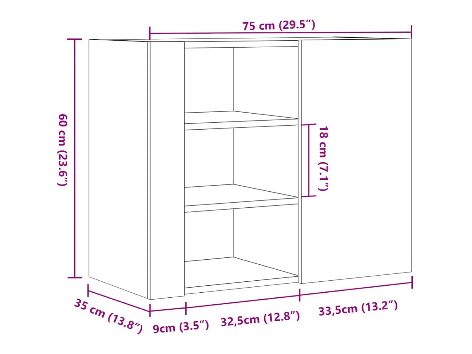 New vidaxl Armário parede 75x35x60 cm derivados madeira cimento Cinzento