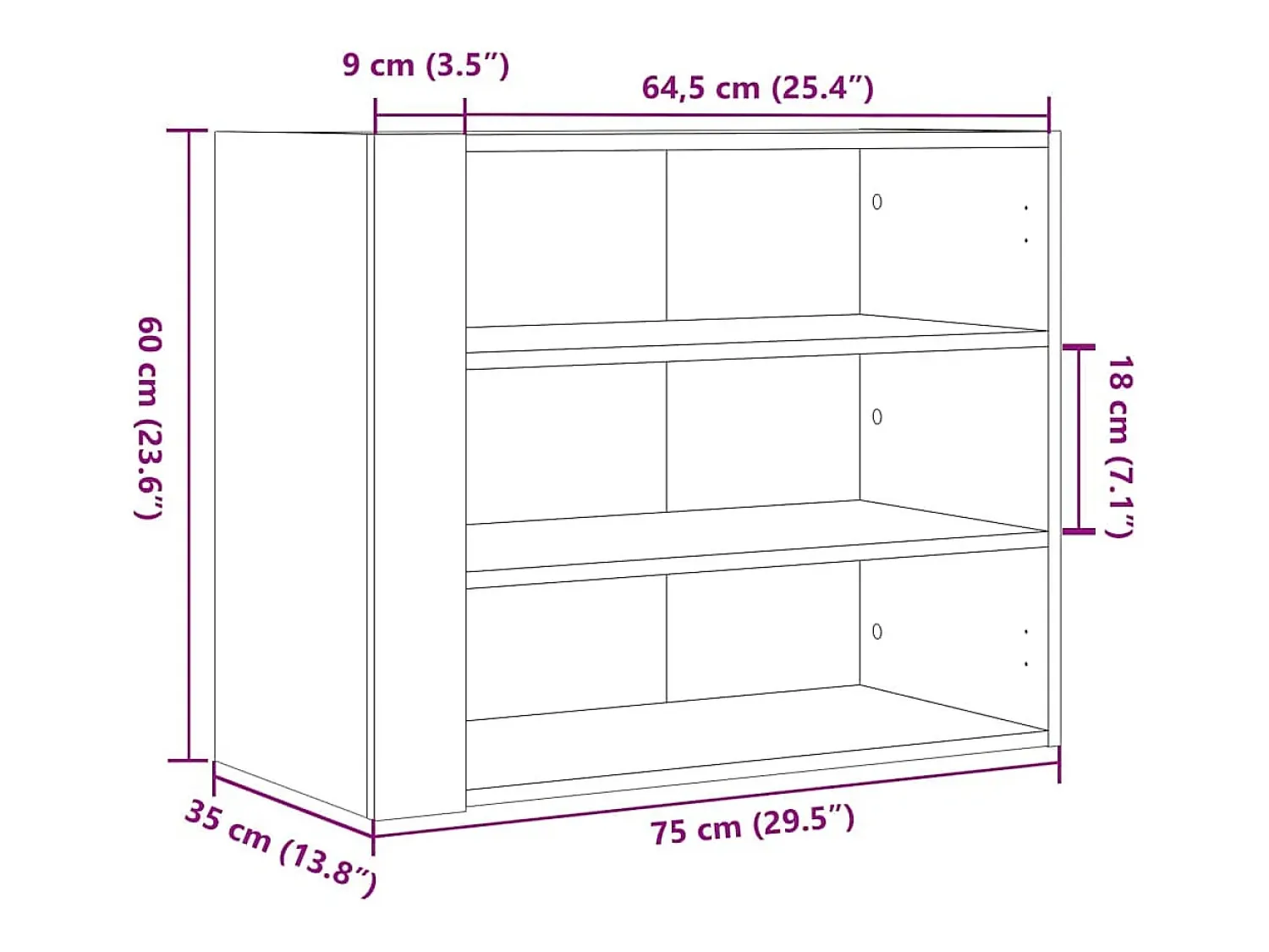 vidaxl Armário parede 75x35x60 cm derivados madeira carvalho fumado^ Prateleira