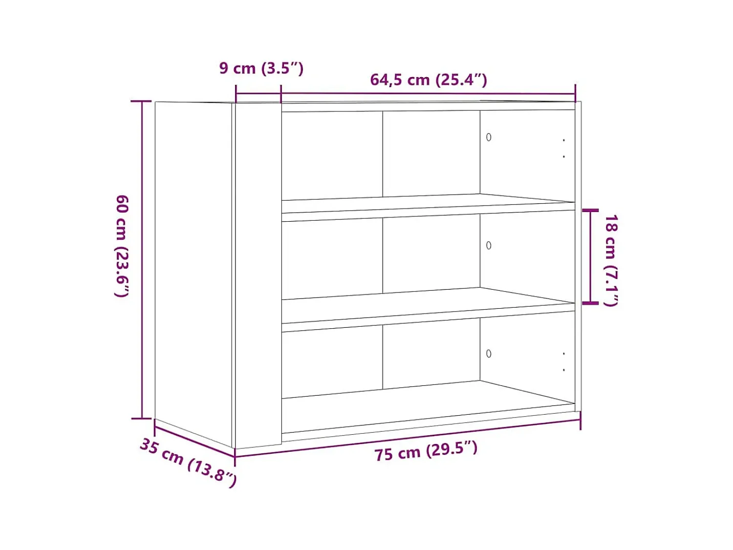 vidaxl Armário parede 75x35x60 cm derivados madeira carvalho fumado^ Prateleira