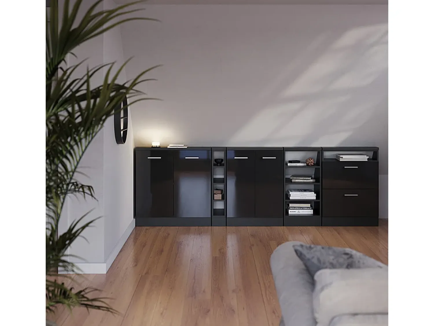 Móvel De Arrumação|Vicco Armário sótão antracite alto brilho/antracite 120x46x81.6 rion Cinza antracite