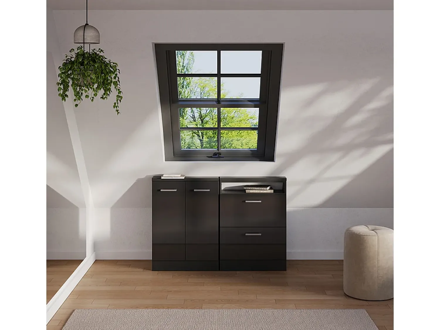 Móvel De Arrumação|Vicco Armário sótão antracite alto brilho/antracite 120x46x81.6 rion Cinza antracite