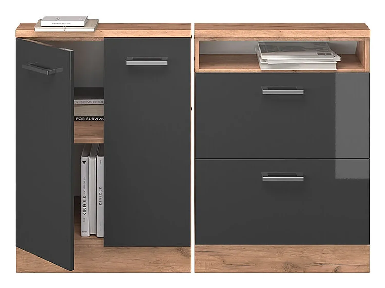 Móvel De Arrumação*Vicco Armário sótão antracite alto brilho/carvalho goldkraft 120x46x81.6 rion Cinza antracite