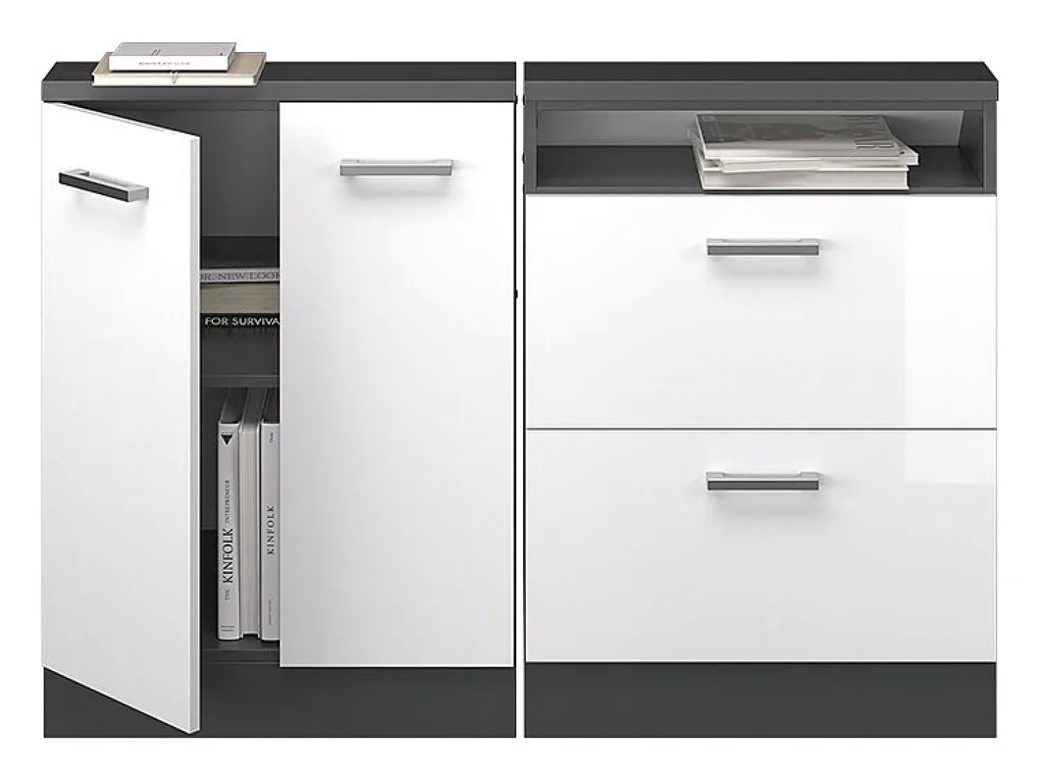 Móvel De Arrumação|Vicco Armário sótão alto brilho/antracite 120x46x81.6 rion Branco