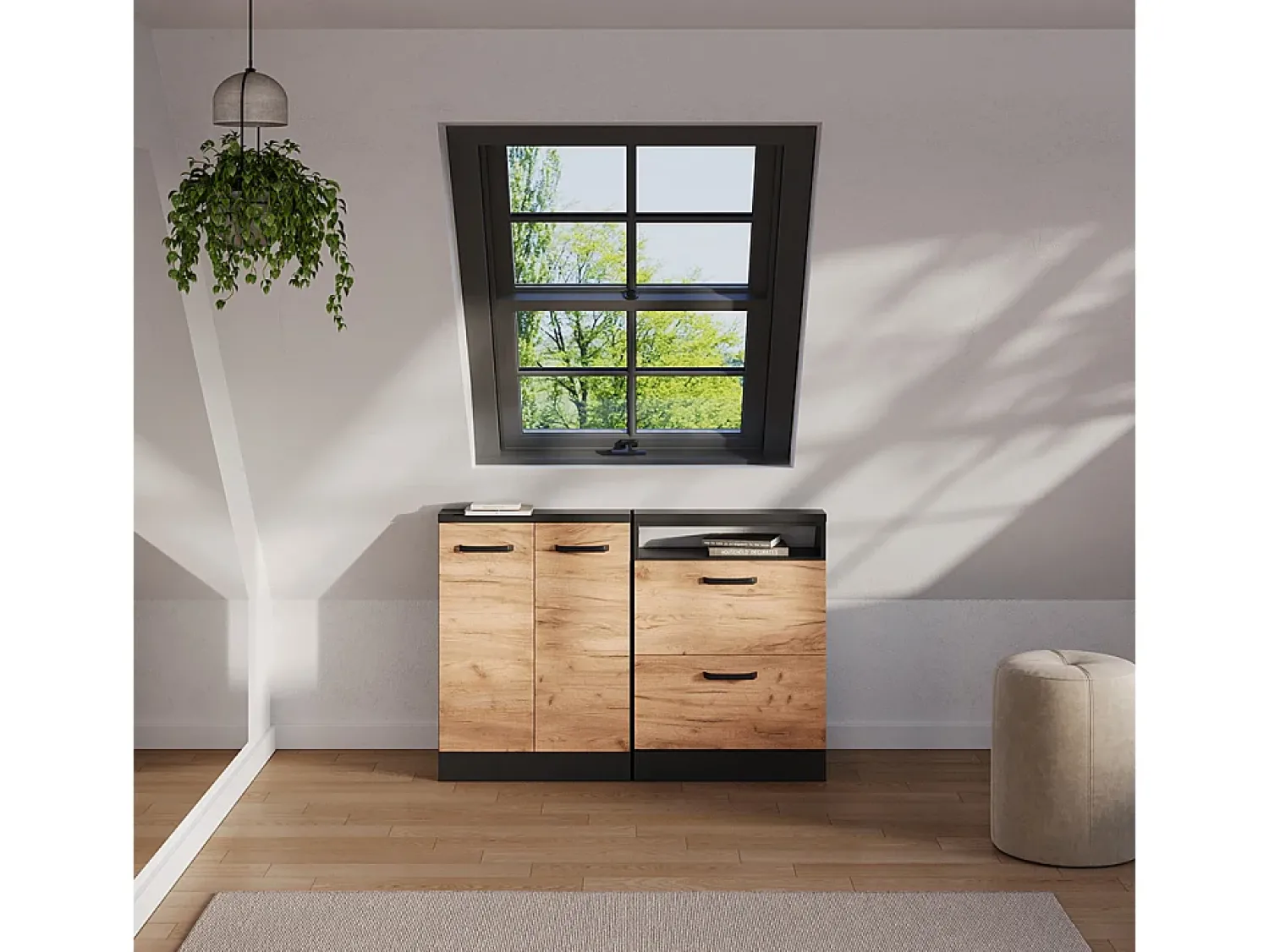 Vicco Armário sótão carvalho goldkraft/antracite 120x46x81.6 rion Natural escuro