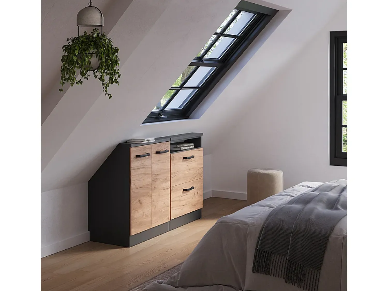 Vicco Armário sótão carvalho goldkraft/antracite 120x46x81.6 rion Natural escuro
