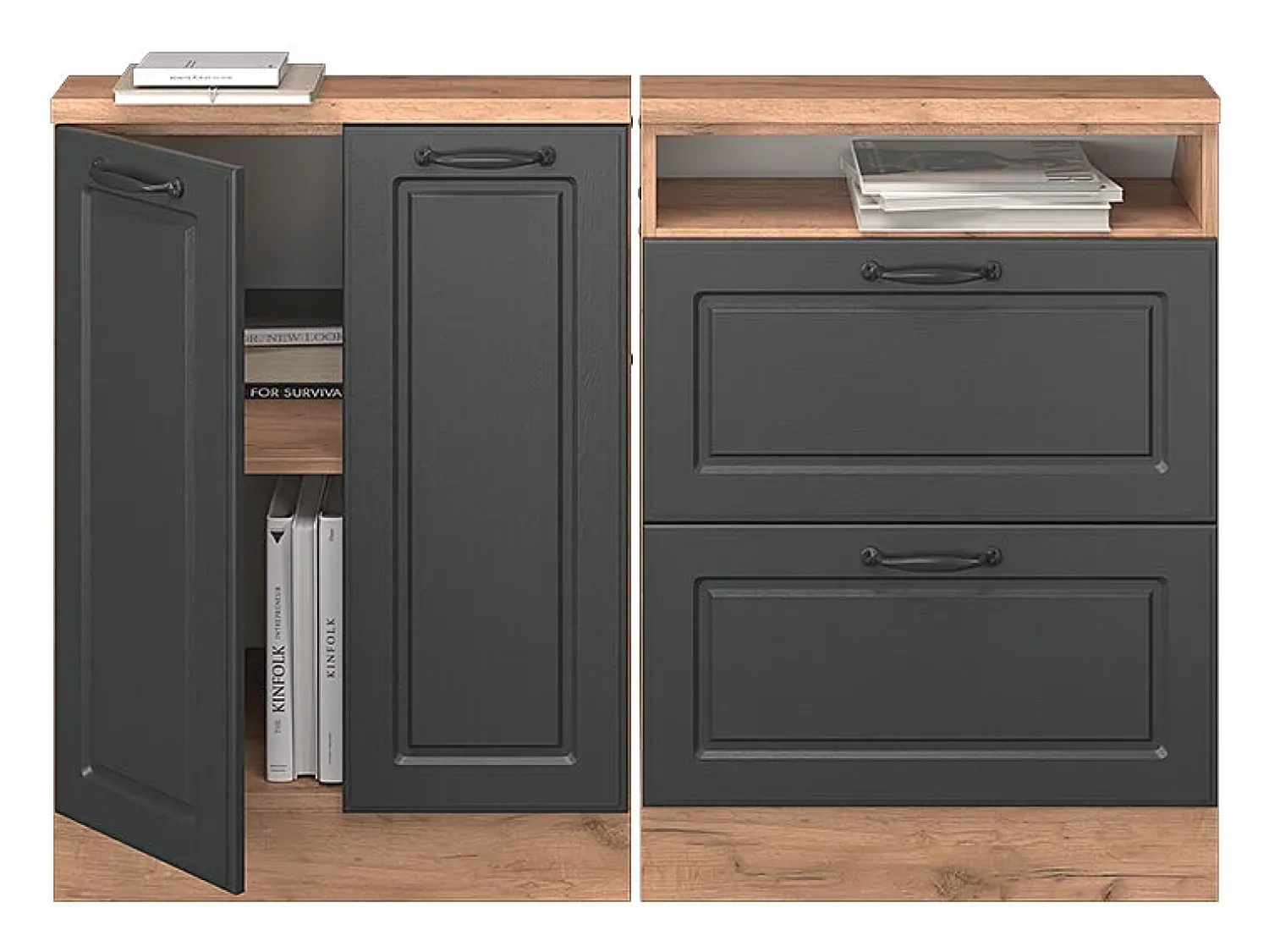 Móvel De Arrumação*Vicco Armário sótão casa de campo antracite/carvalho goldkraft 120x46x81.6 rion Cinza antracite