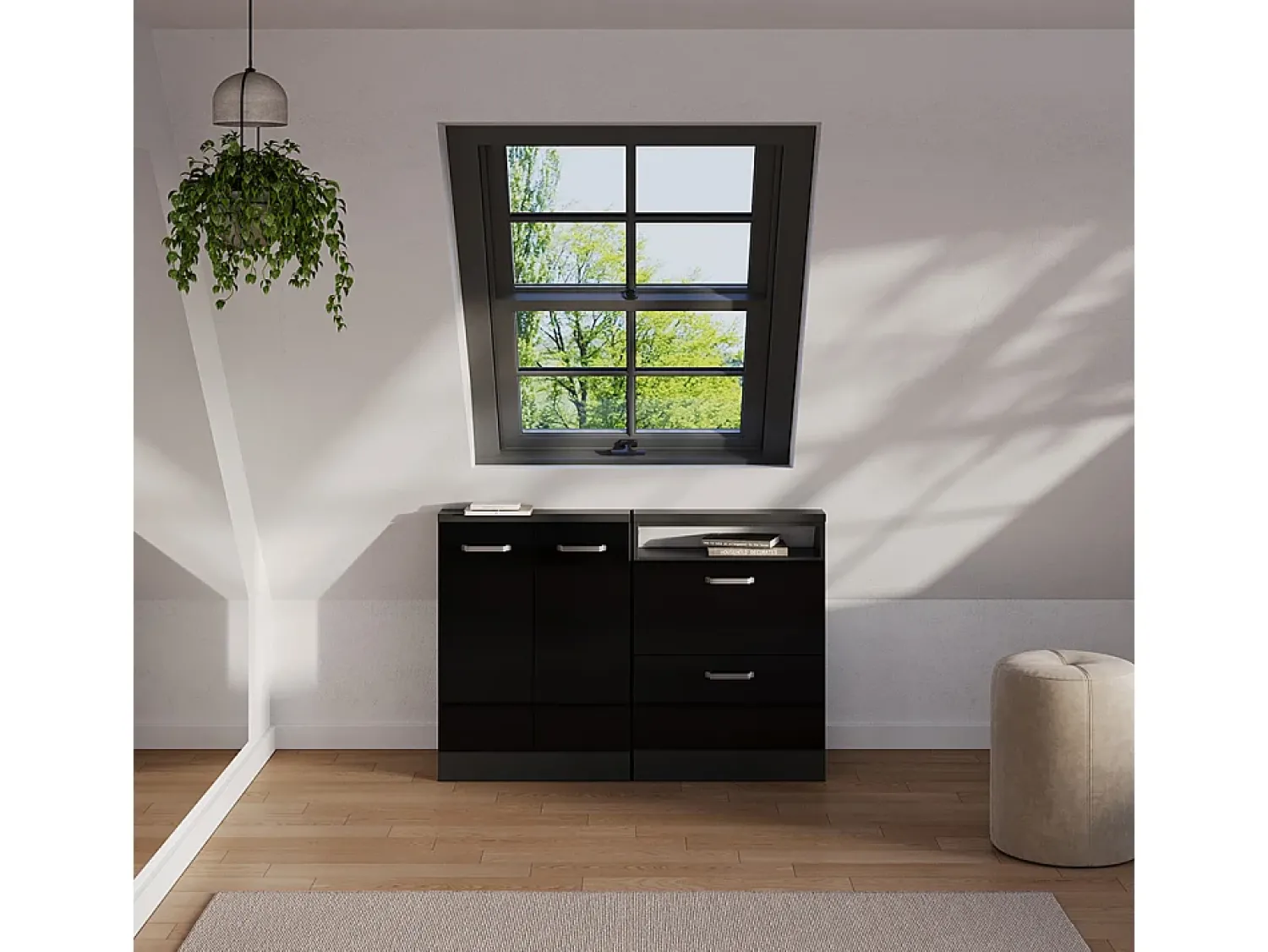 Móvel De Arrumação|Vicco Armário sótão alto brilho/antracite 120x46x81.6 rion Preto