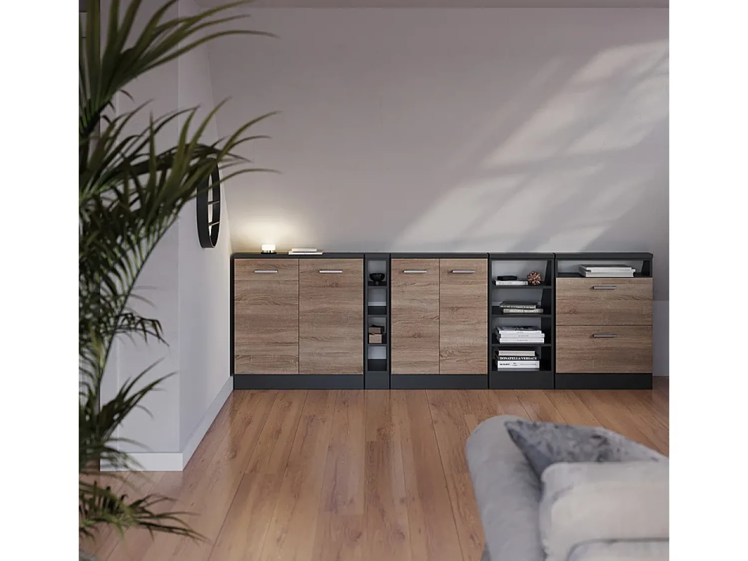 Vicco Armário sótão sonoma/antracite 120x46x81.6 rion^ Móvel De Arrumação