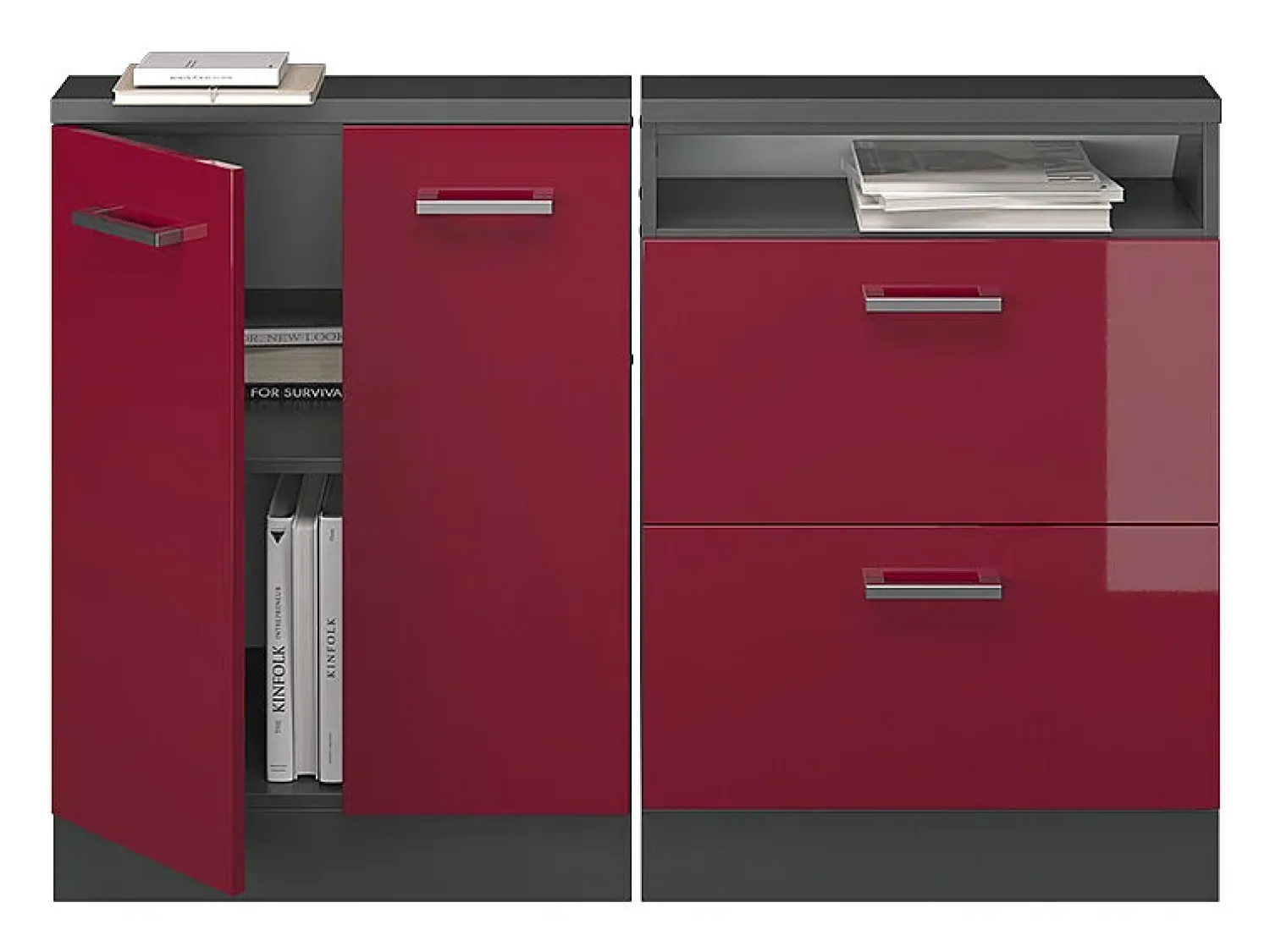 Móvel De Arrumação*Vicco Armário sótão brilhante/antracite 120x46x81.6 rion Vermelho