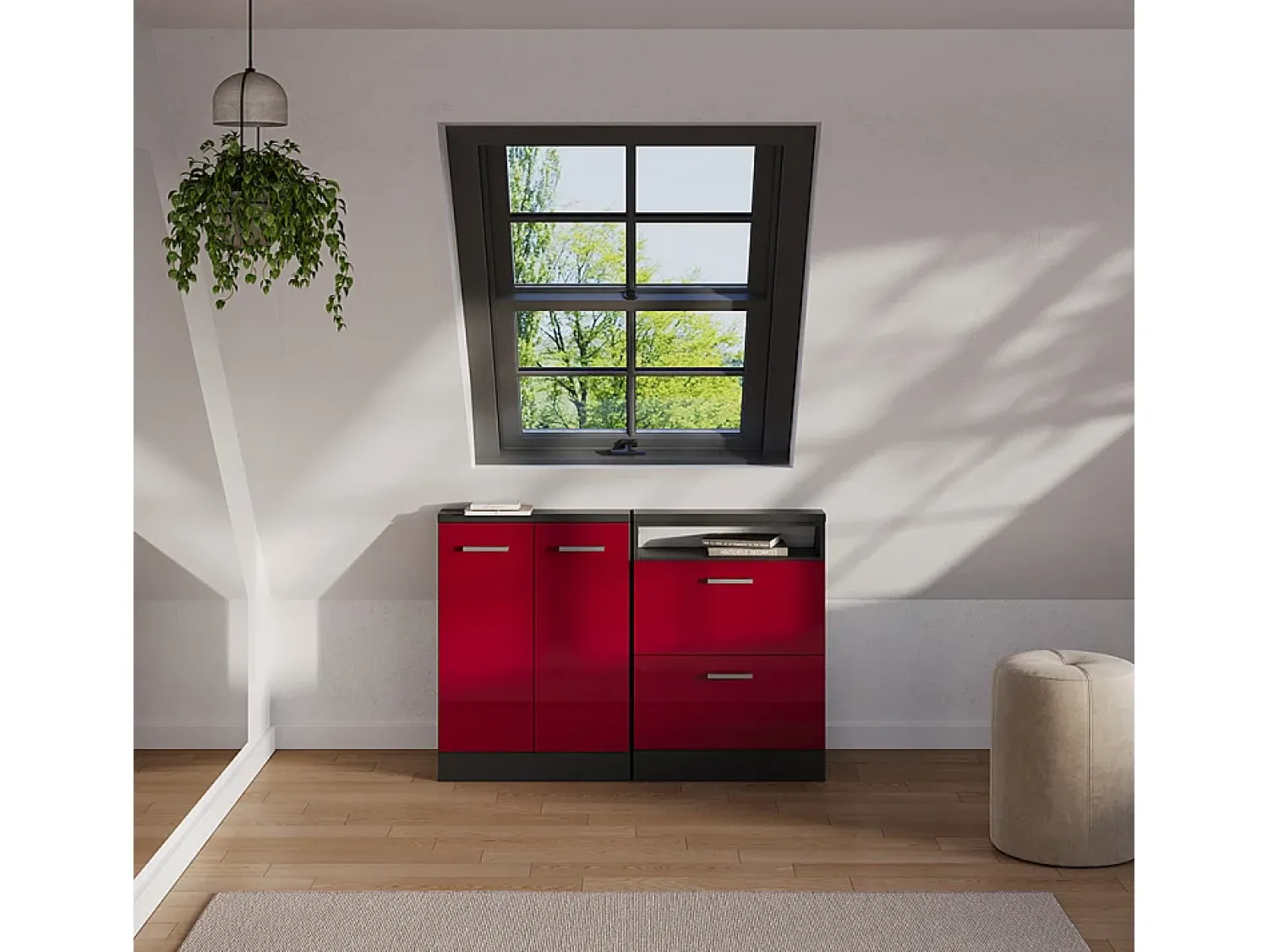 Móvel De Arrumação*Vicco Armário sótão brilhante/antracite 120x46x81.6 rion Vermelho