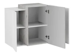 Prateleira*Dmora Armário suspenso Michael, Guarda-roupa multiuso, Armário de parede, 100% Fabricado na Itália, 90x38h66 cm, brilhante e ardósia Branco
