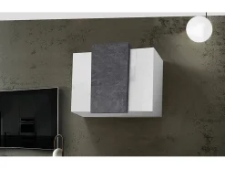 Prateleira*Dmora Armário suspenso Michael, Guarda-roupa multiuso, Armário de parede, 100% Fabricado na Itália, 90x38h66 cm, brilhante e ardósia Branco