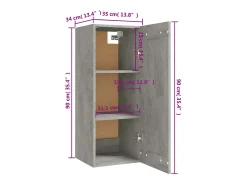 vidaxl Armário suspenso 35x34x90 cm madeira processada cinza cimento^ Prateleira