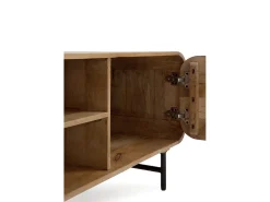 Móvel De Tv* Armário TV com contornos curvos em madeira maciça de manga com 3 portas Natural claro