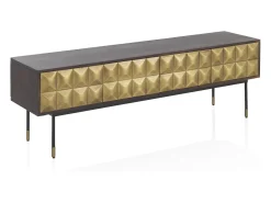 Hot Armário TV em madeira de manga maciça 4 portas com frente em latão dourado Castanho