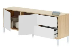 Móvel De Tv|duehome Armário TV Lea Blanco Artik (Blanco Mate) - Roble Canadian Natural claro