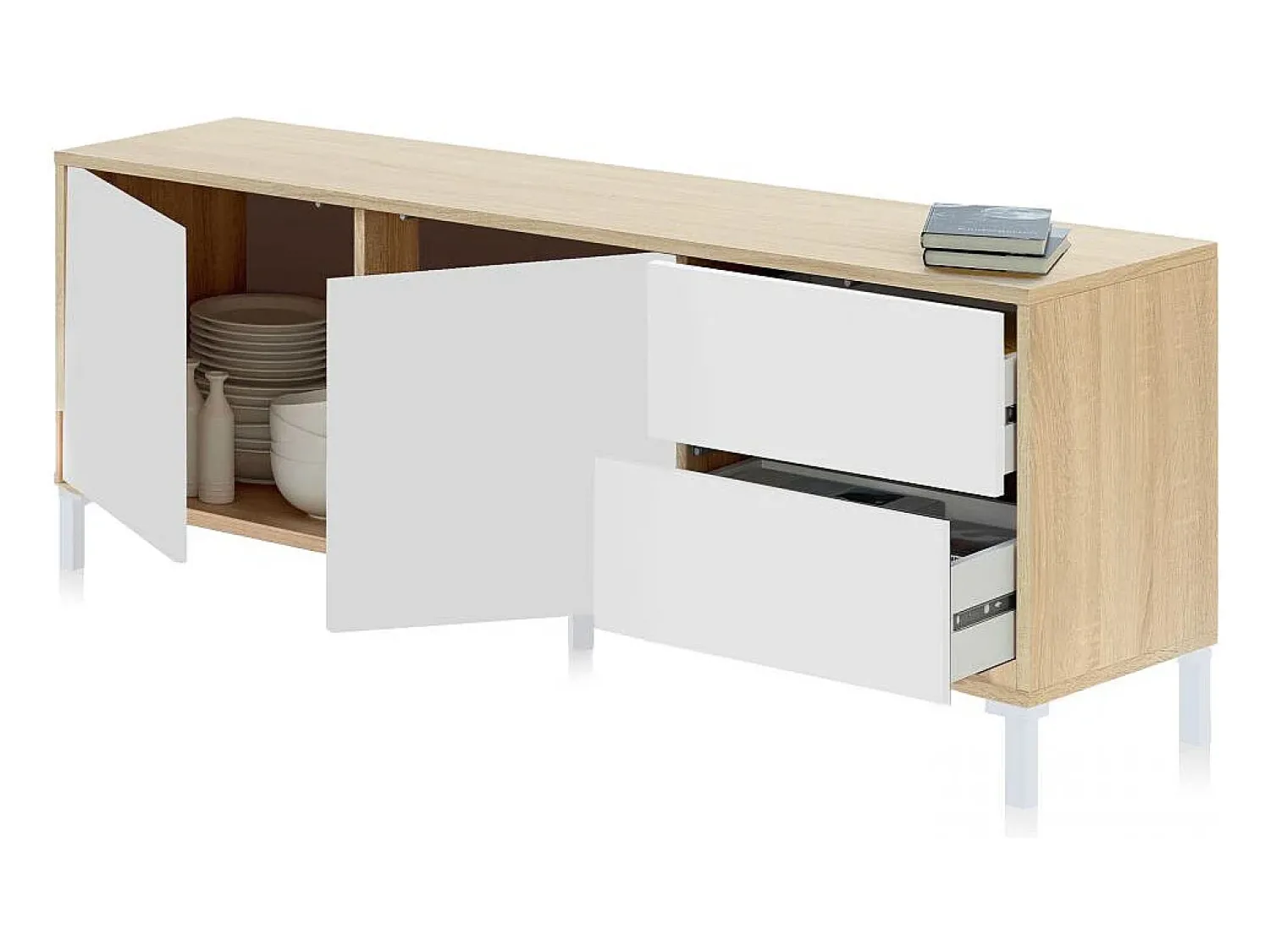Móvel De Tv|duehome Armário TV Lea Blanco Artik (Blanco Mate) - Roble Canadian Natural claro