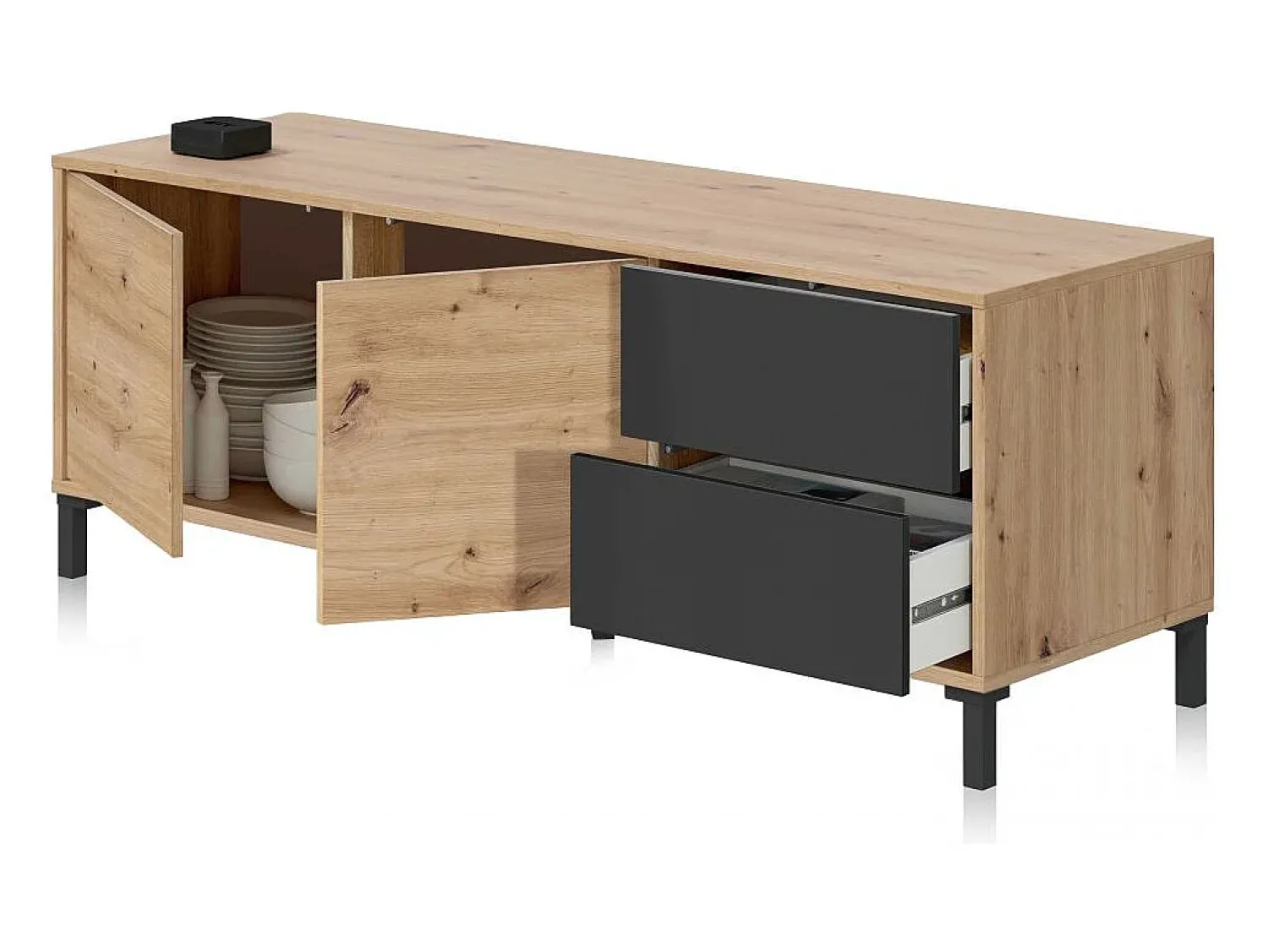 Sale duehome Armário TV Lea Gris Antracita - Roble Nodi Cinzento