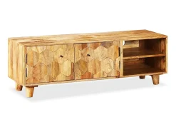 Móvel De Tv| Armário TV madeira de mangueira maciça 118x35x40 cm PT995523 Castanho