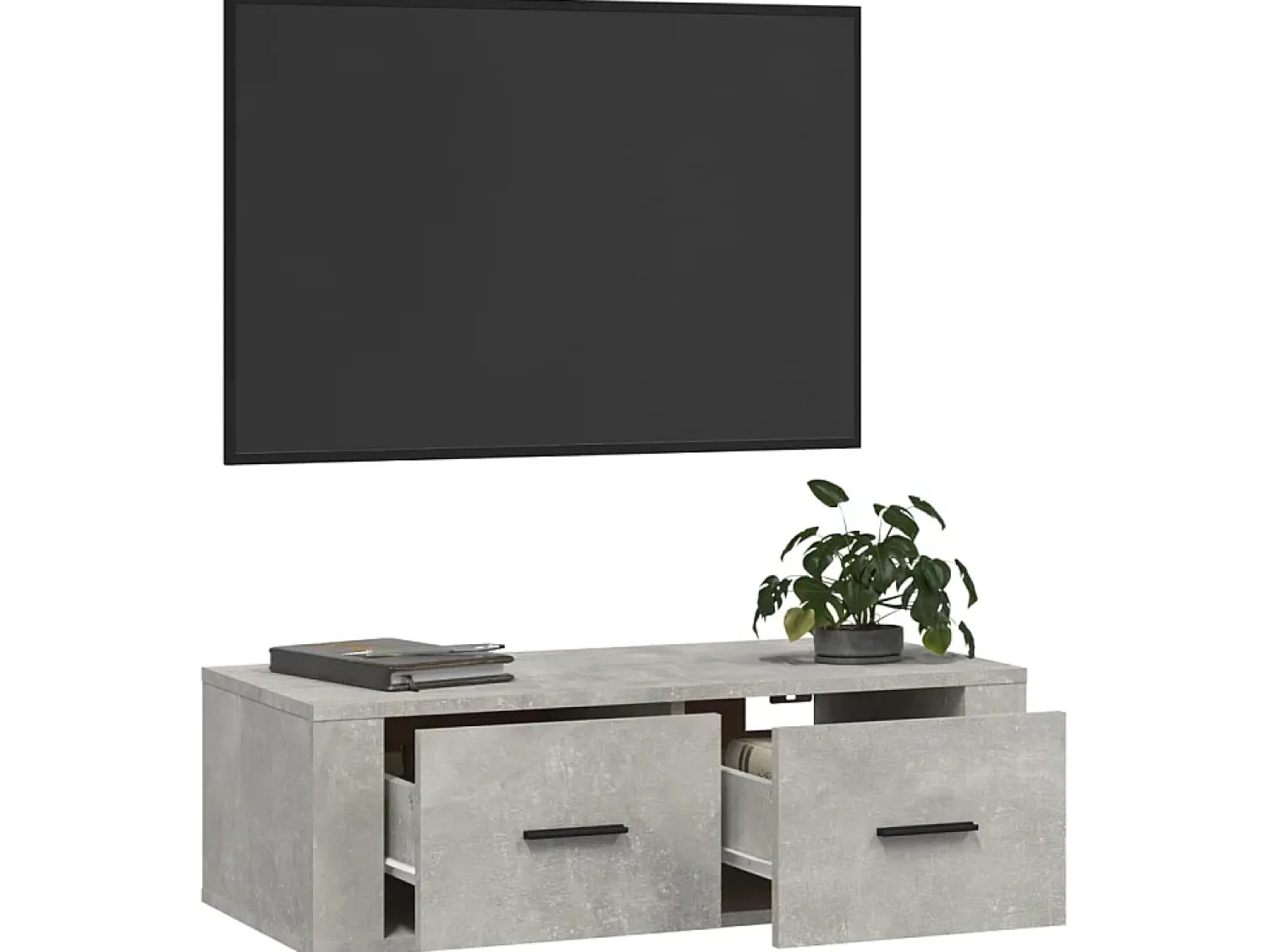 Armário TV suspenso 80x36x25 cm derivados madeira cinza cimento PT630882^ Móvel De Tv