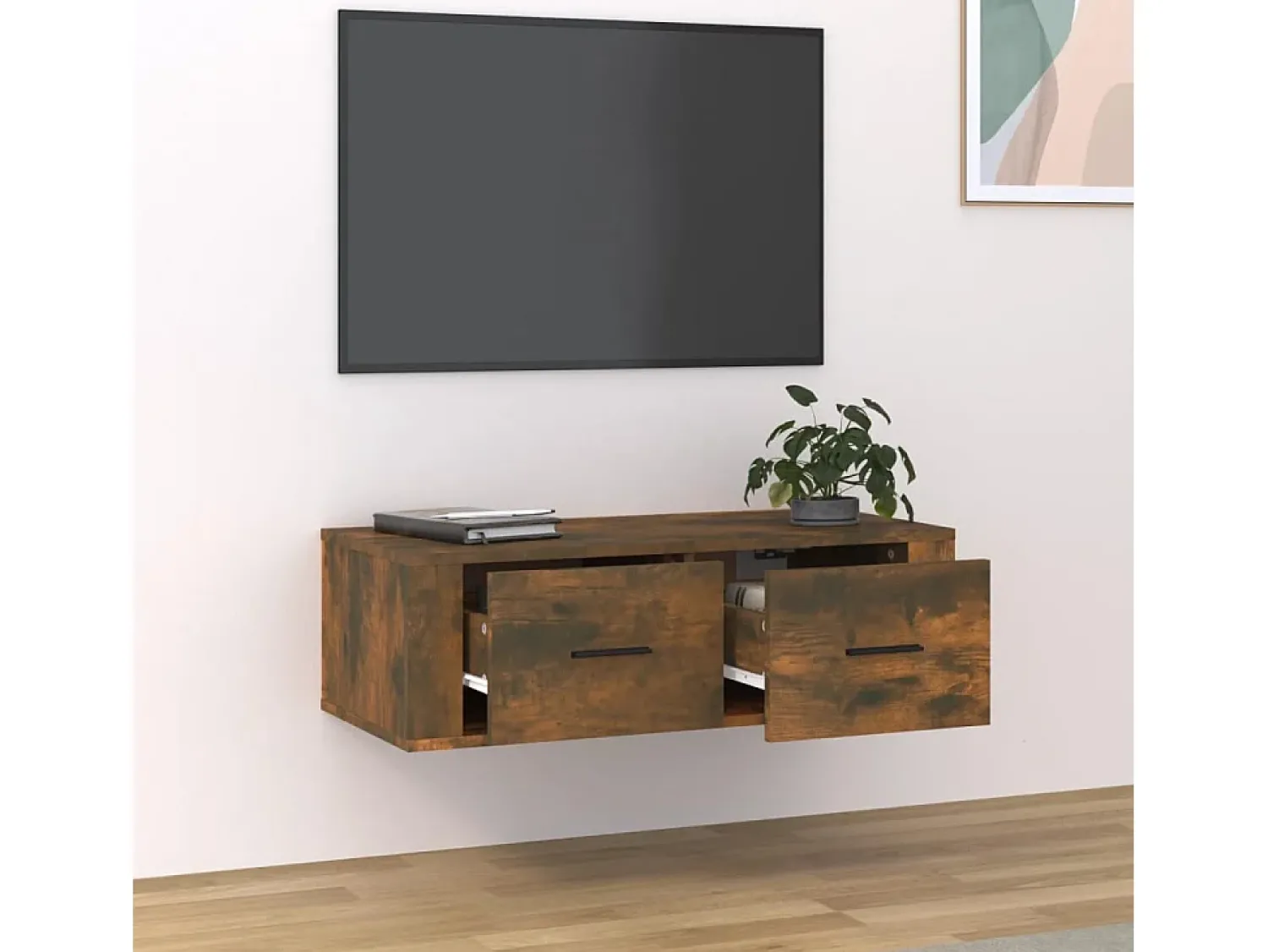 Móvel De Tv* Armário TV suspenso 80x36x25 cm deriv. madeira carvalho fumado PT817471 Castanho